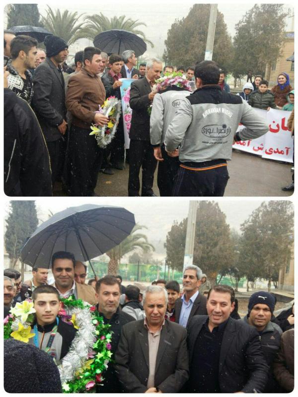 ووشو کار نوجوان قهرمان کشور در میان استقبال گرم مردم و مسئولین وارد شهرستان شد